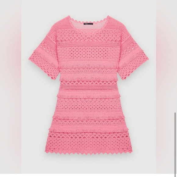 NWT Maje Crochet Knit Dress In Pink - Picture 5 of 6